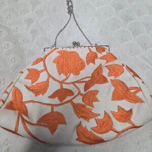 KC Malhan orange floral embroidered bag